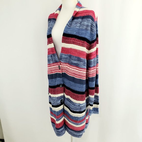 J. Jill NWOT Button-Front Long Cardigan Sweater LARGE Multi-Color Stripe… - Picture 7 of 11